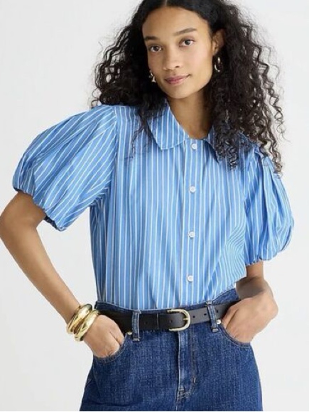J.Crew Gamine puff-sleeve shirt in stripe 00